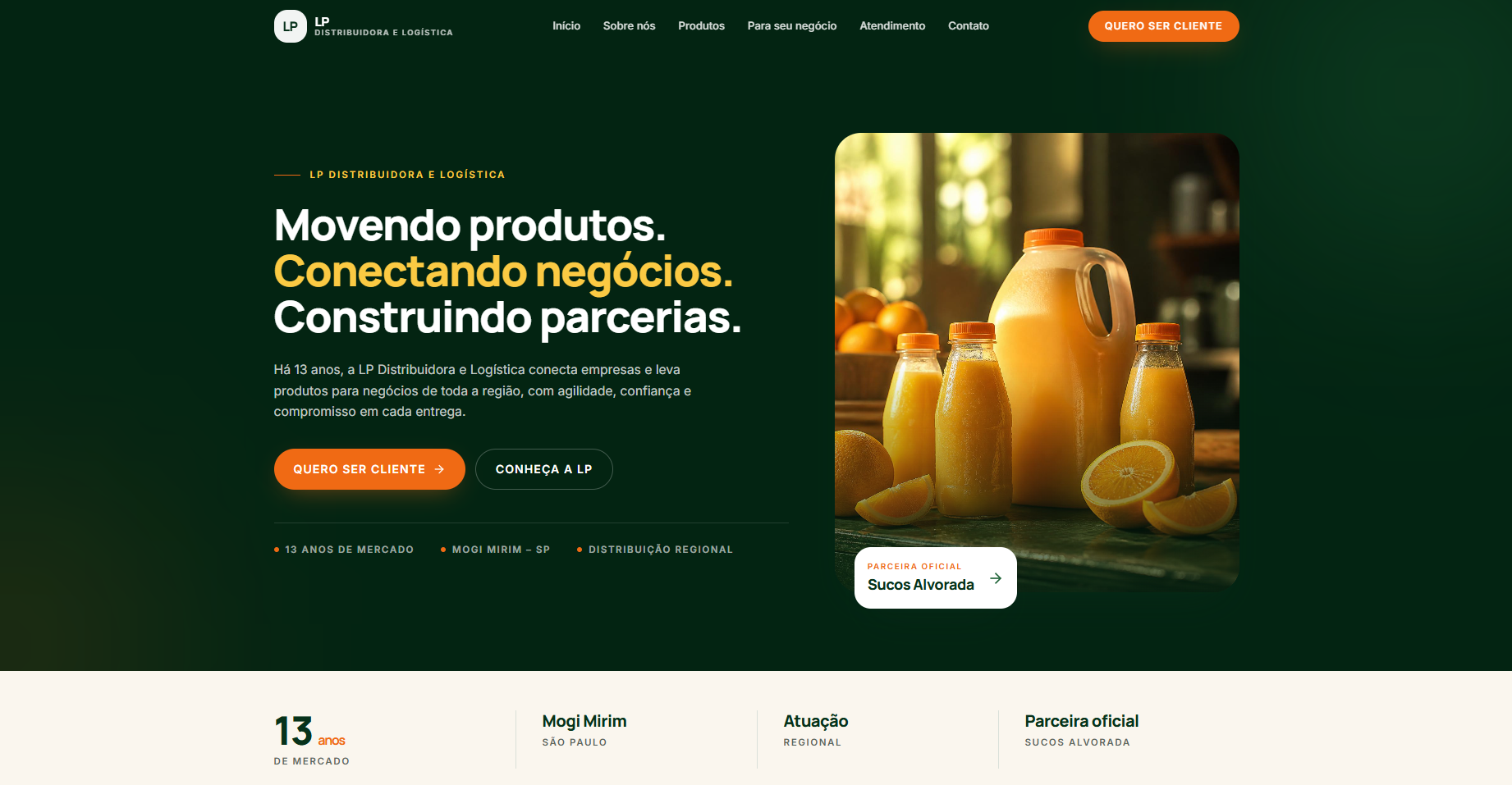 Site do projeto LP Distribuidora e Logística em notebook